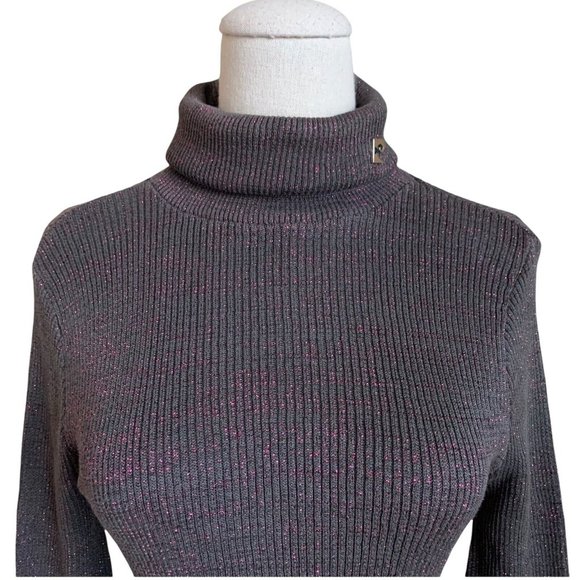 Vintage 60s 70s Pierre Cardin Ribbed Turtleneck Sweater Pink Metallic Logo Mod - Picture 3 of 10